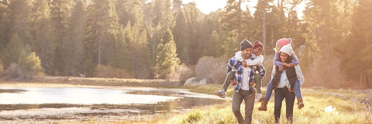 Family hiking through nature 